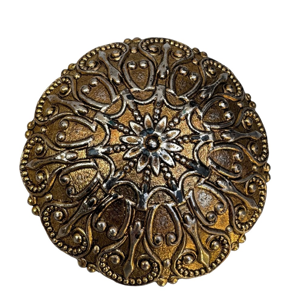 Saks Fifth Avenue Stanger Vintage Belt Buckle Ornate Gold Silver Filigree Round